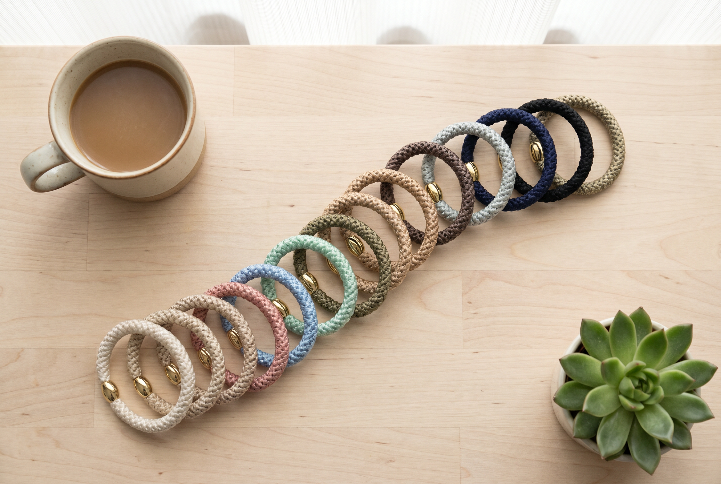 LØKKE hair ties - all 12 earth tones on birch wood